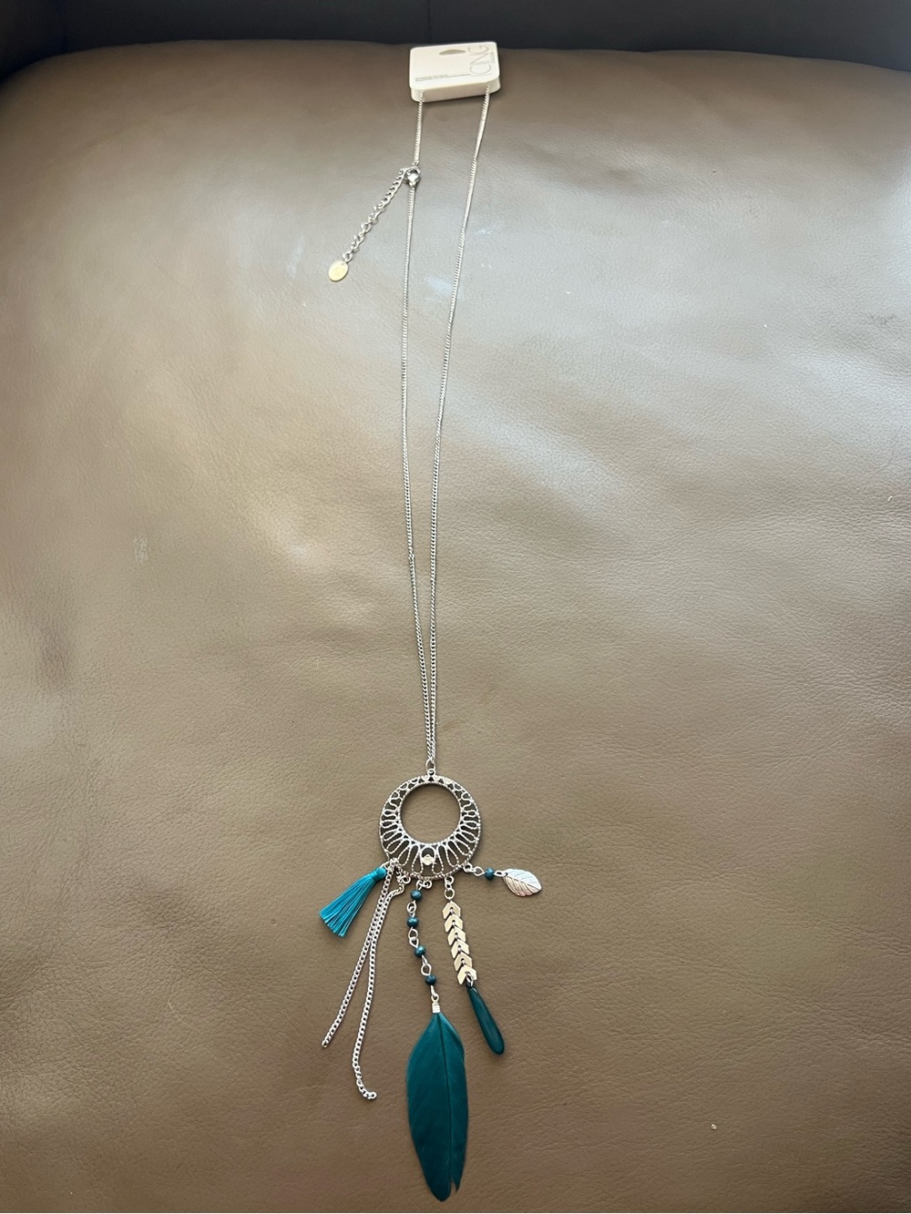 Claire's Silver-Tone Dreamcatcher Necklace with Teal Tassels and Feather